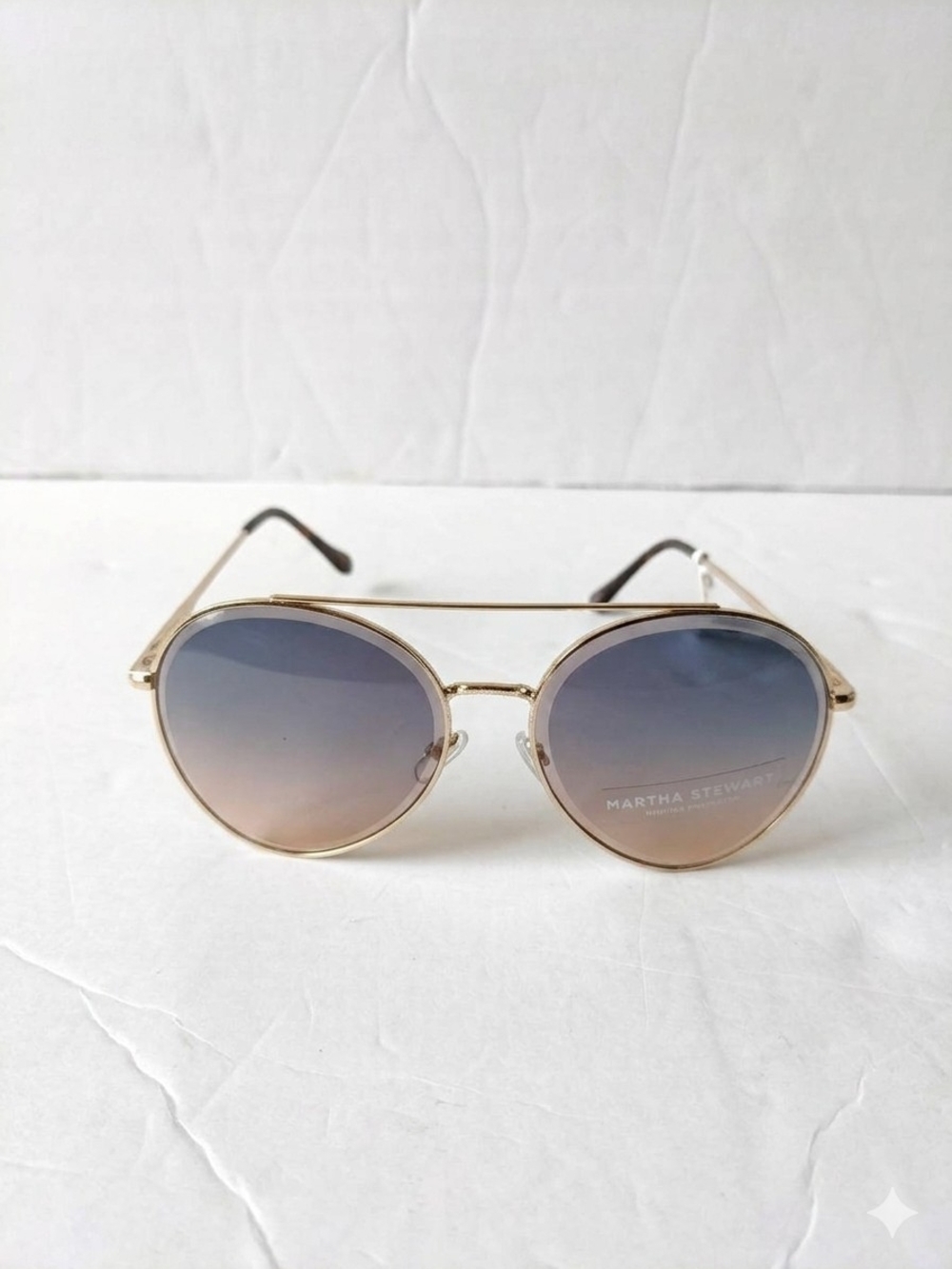 Martha Stewart Gold Frame Sunglasses with Blue to Brown Gradient Lenses